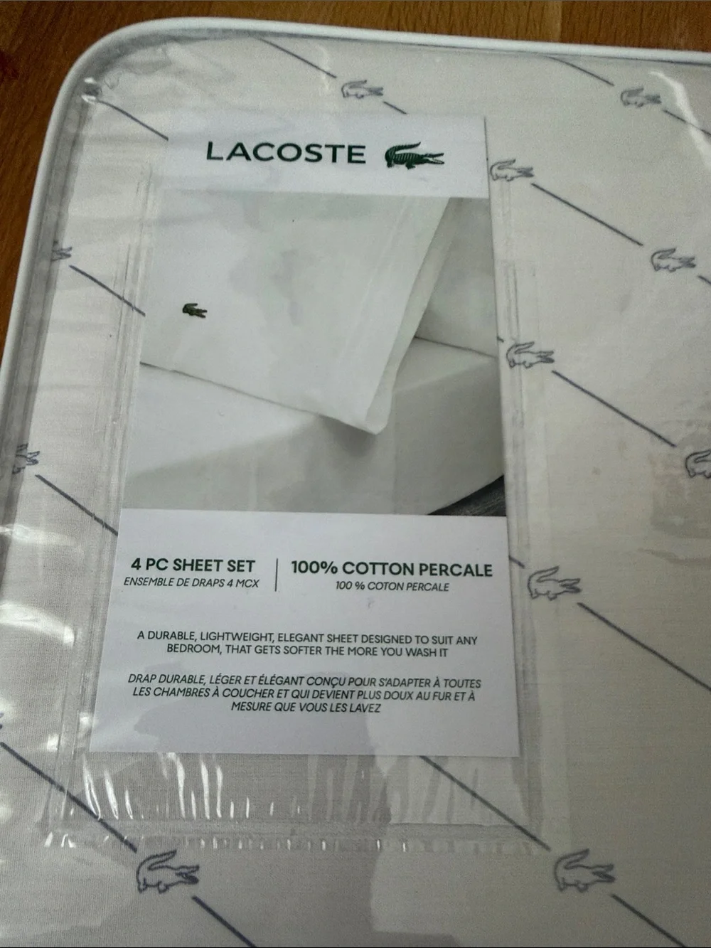 Lacoste White King Sheet Set with Green Croc Accent